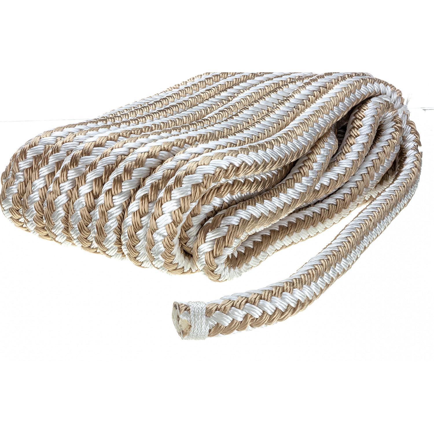Seachoice Double-Braid Nylon Dock Line w/ Eye Splice, Pre-Shrunk, Heat Stabilized, 5/8 In. X 25 Ft., Gold White