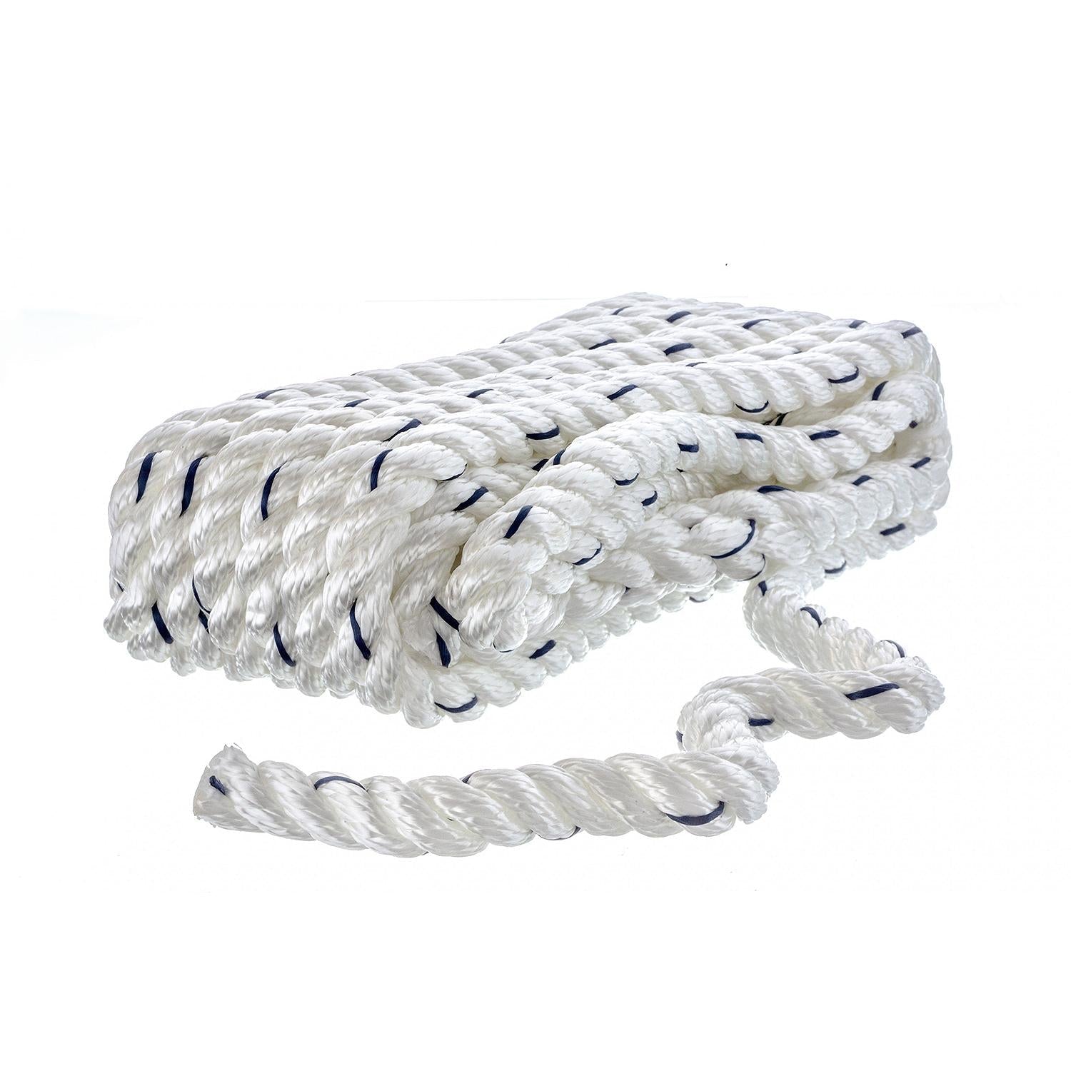 Seachoice 47561 Premium 3-Strand Twisted Nylon Dock Line, White w/ Blue Tracer, 1/2" x 20'