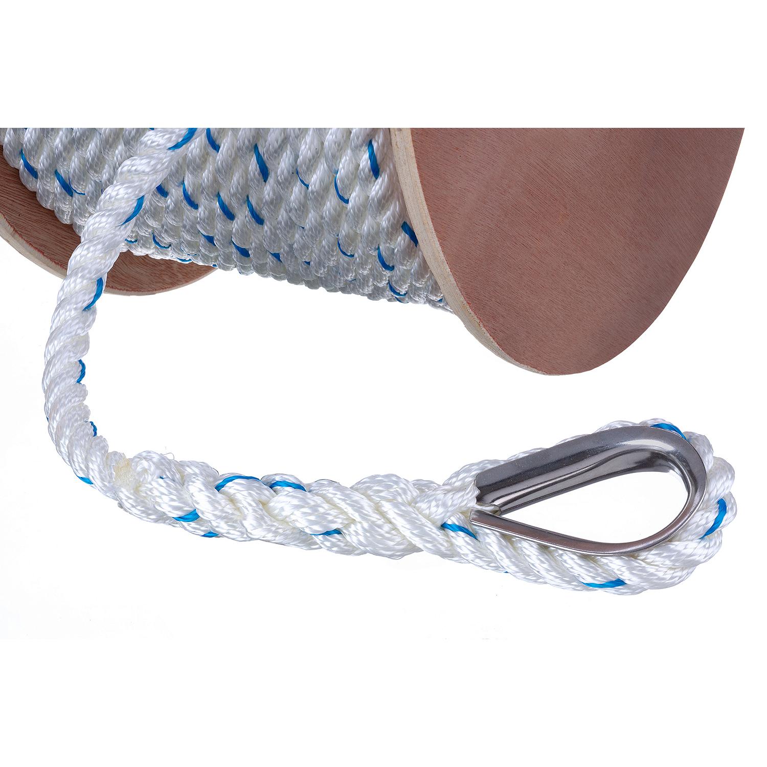 Seachoice 47931 Premium 3-Strand Twisted Nylon Anchor Line White w/ Blue Tracer, 5/8" x 250'