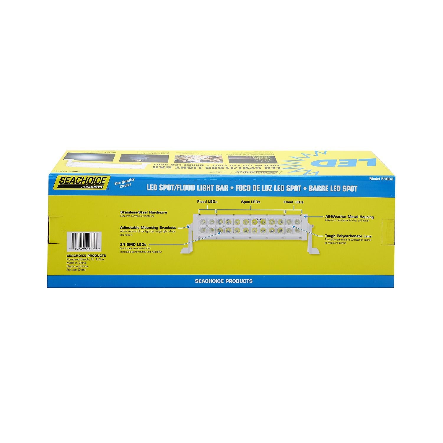 Seachoice UCL21CWSCH 51683 LED Spot/Flood Light Bar, White Housing 24 LEDs, 13.6", 12/24V