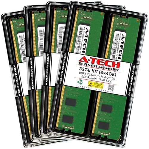 A-Tech 64GB Kit (2x32GB DDR4 2666MHz PC4-21300 ECC RDIMM 2Rx4 Dual Rank 1.2V ECC Registered DIMM 288-Pin Server & Workstation RAM Memory Upgrade Modules (A-Tech Enterprise Series