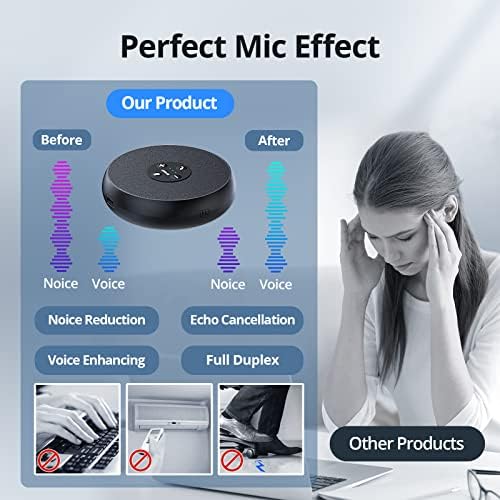 EMEET Conference Speakerphone M0 Plus, 4 AI Mics 360° Voice Pickup, Noise Reduction, USB C Speaker, Bluetooth Conference Speaker for 8 People w/Daisy Chain for 16 Compatible with Leading Software