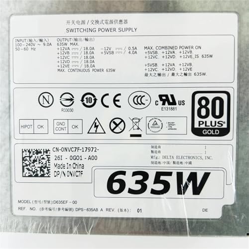 for T3600 T5600 635W Swap 80Plus Power Supply NVC7F 0NVC7F DPS-635AB A D635EF-00|B0GFYM76M6