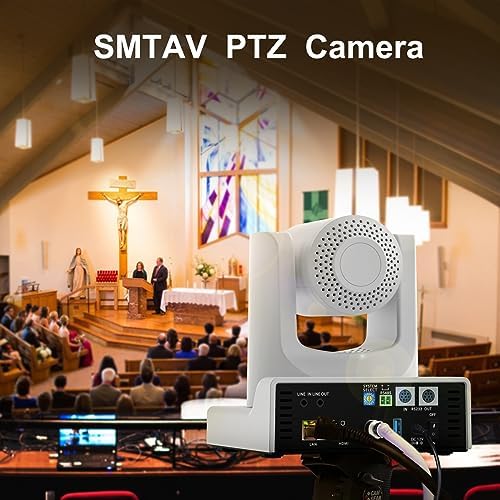 SMTAV PTZ Camera,30X AI Tracking with Zoom Camera with HDMI/SDI/USB3.0/IP Streaming Outputs for Meeting, Church, Events, Teaching(30X Optics Zoom, White