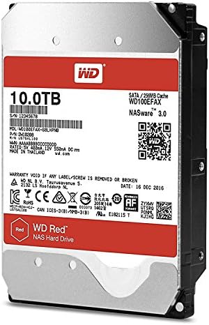 Western Digital 10TB WD Red NAS Internal Hard Drive - 5400 RPM Class, SATA 6 Gb/s, CMR, 256 MB Cache, 3.5" - WD100EFAX (Old Version)|B0719498XY