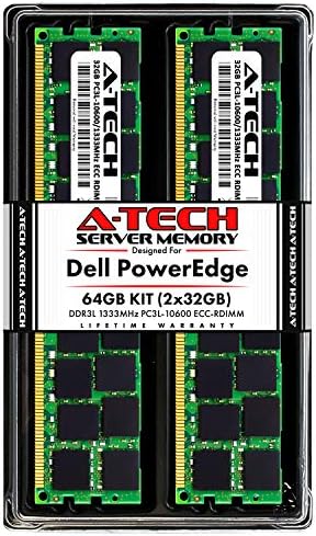 A-Tech 128GB (4x32GB RAM for Dell PowerEdge R415, R515, R715, R810, R815, R910 Servers | DDR3 1333MHz ECC-RDIMM PC3L-10600 4Rx4 1.35V 240-Pin ECC Registered DIMM Server Memory Upgrade Kit