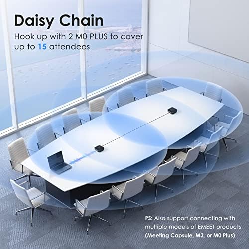 EMEET Conference Speakerphone M0 Plus, 4 AI Mics 360° Voice Pickup, Noise Reduction, USB C Speaker, Bluetooth Conference Speaker for 8 People w/Daisy Chain for 16 Compatible with Leading Software