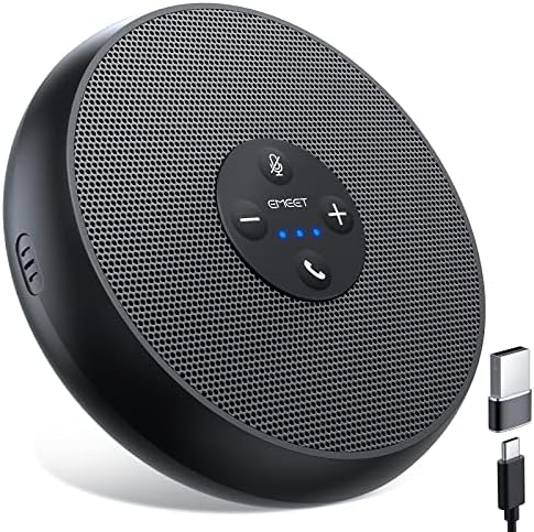 EMEET Conference Speakerphone M0 Plus, 4 AI Mics 360° Voice Pickup, Noise Reduction, USB C Speaker, Bluetooth Conference Speaker for 8 People w/Daisy Chain for 16 Compatible with Leading Software