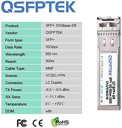 10G LR SFP+ Module, 10GBASE-LR Gigabit Ethernet Optic Transceiver, 10GbE Network MINI GBIC, SMF 1310nm 10km DDM LC Single-Mode for Cisco SFP-10G-LR, Mikrotik S-31DLC20D and Other Open Switch|B07QXP6YW5