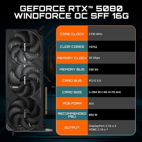GIGABYTE GeForce RTX 5080 Gaming OC 16G Graphics Card, WINDFORCE Cooling System, 16GB 256-bit GDDR7, GV-N5080GAMING OC-16GD Video Card|B0DS2R6948