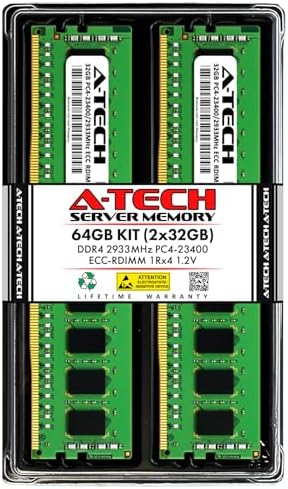 A-Tech 64GB Kit (2x32GB DDR4 2666MHz PC4-21300 ECC RDIMM 2Rx4 Dual Rank 1.2V ECC Registered DIMM 288-Pin Server & Workstation RAM Memory Upgrade Modules (A-Tech Enterprise Series