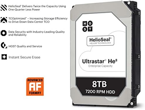 HGST Ultrastar He8 | HUH728080ALE600 | 0F23267 | 8TB 7200 RPM 128MB Cache SATA 6.0Gb/s 3.5" Inch | 512e | Instant Secure Erase | Helium Platform Hard Disk Drive HDD|B018G0TBK0
