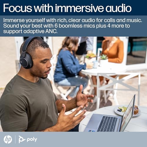 Poly Voyager Surround 80 UC Bluetooth Headset (Plantronics) – Noise-Canceling Mics for Clear Calls – Adaptive ANC – Works w/iPhone, Android, PC/Mac, Zoom, Microsoft Teams (Certified) –Amazon Exclusive|B0BW4XP541