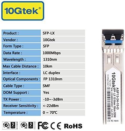 10Gtek 1000BASE-SX Gigabit SFP LC Multi-Mode Transceiver, Mini-GBIC Module for Cisco GLC-SX-MMD/GLC-SX-MM/SFP-GE-S, Ubiquiti UniFi UF-MM-1G, Meraki, Fortinet, TP-Link, 850nm, DDM, 550m, Pack of 2|B077SVS65C