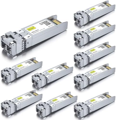 10Gtek 10GBase-SR SFP+ LC Transceiver, 10G 850nm Multimode SFP Module, up to 300 Meters, for Cisco SFP-10G-SR, Meraki MA-SFP-10GB-SR, Ubiquiti UniFi UF-MM-10G, Fortinet, Mikrotik and More, Pack of 10|B00ZCDDOPS