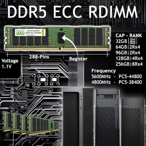 NEMIX RAM 64GB (2X32GB DDR5 4800MHZ PC5-38400 2Rx8 1.1V CL40 288-PIN ECC RDIMM Registered Server Memory KIT Compatible with Dell PowerEdge R760xs Rack Server