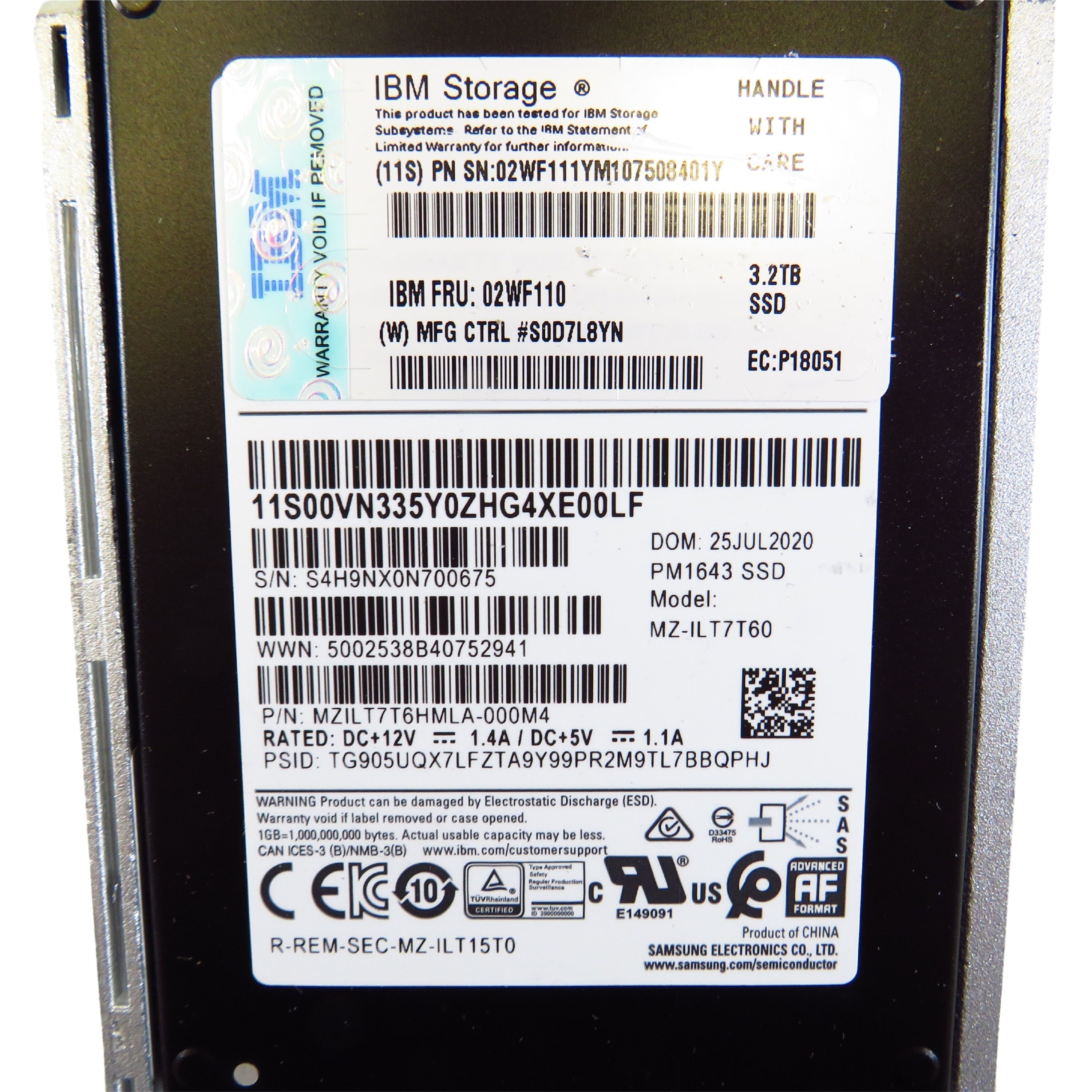 IBM 02WF110 V3C2 3.2TB 2.5" SAS 12Gbps SSD Solid State Drive (Refurbished)