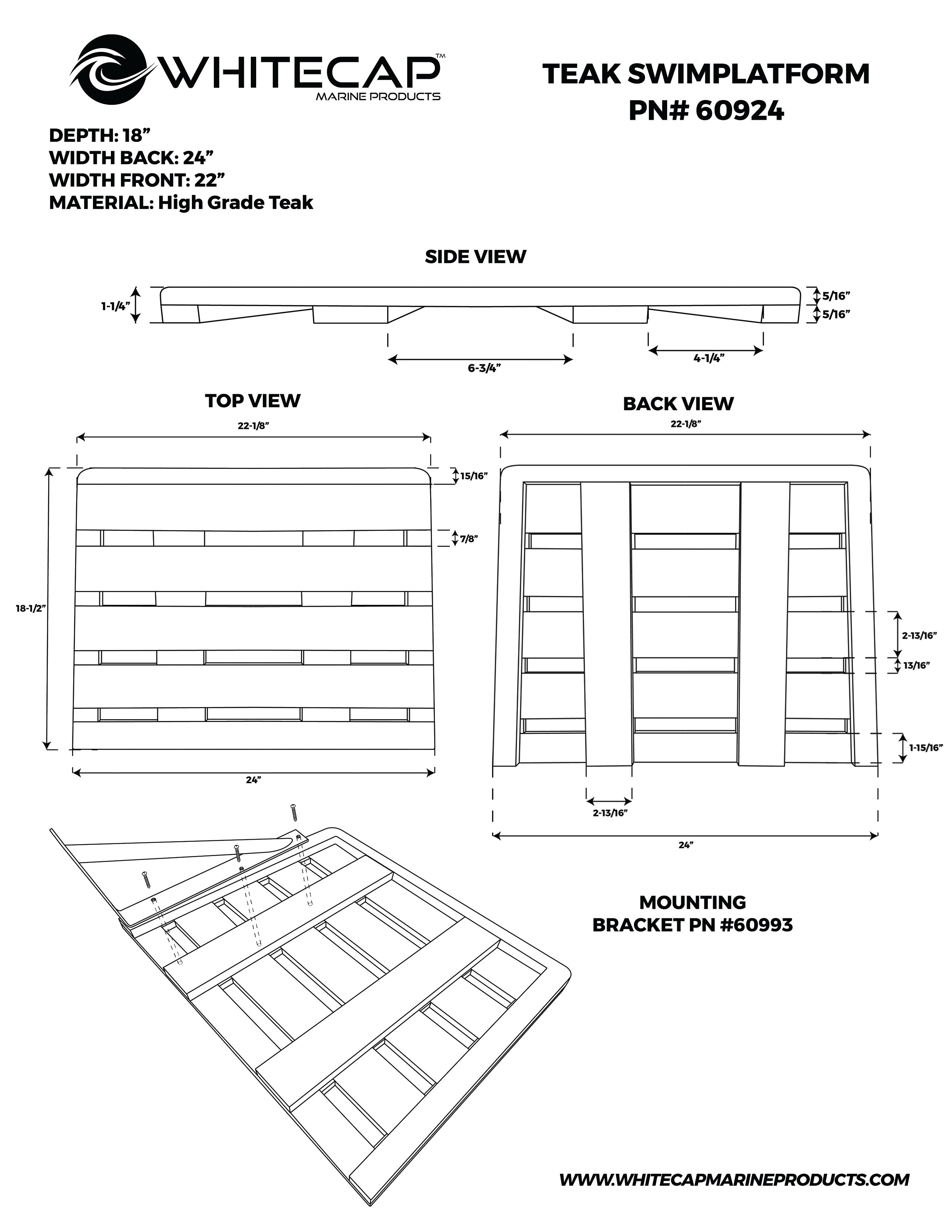 Whitecap 60924 24"X22" Teak Swim Platform