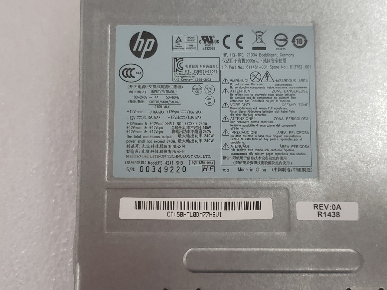Genuine HP 240W Power-613762-001/ PS-4241-9HB (611481-001)