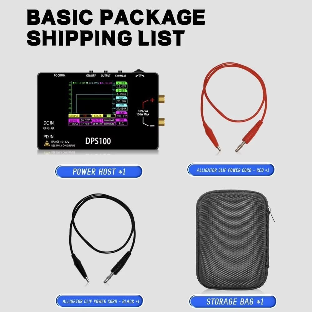 DPS100 Laboratory DC Power Supply, 30V 5A Adjustable, 100W max,with 2.4-inch IPS Display, <20mV Power Ripple, PD/QC/DC Input, Mini Portable Switching Power Supply (NO Power Adapter)|B0F25WQ89B