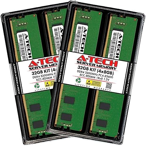 A-Tech 64GB Kit (2x32GB DDR4 3200MHz PC4-25600 ECC RDIMM 2Rx4 Dual Rank 1.2V ECC Registered DIMM 288-Pin Server & Workstation RAM Memory Upgrade Modules (A-Tech Enterprise Series