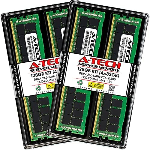A-Tech 128GB Kit (4x32GB RAM for Dell PowerEdge C4130, C6420, FC430, R430, R640, R730xd, R730xd XL, R730XL, R740xd, T640 | DDR4 2666MHz PC4-21300 ECC RDIMM 2Rx4 Registered Server Memory Upgrade