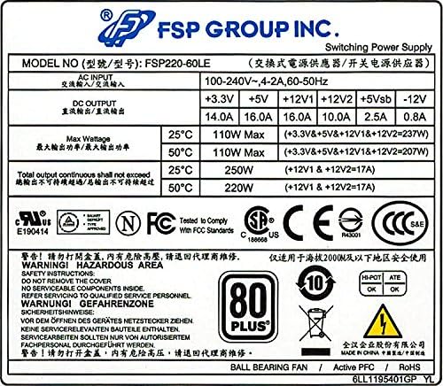 FSP Group Mini ITX Solution/Flex ATX 220W 80 Plus Certified Active PFC Power Supply (FSP220-60LE(80