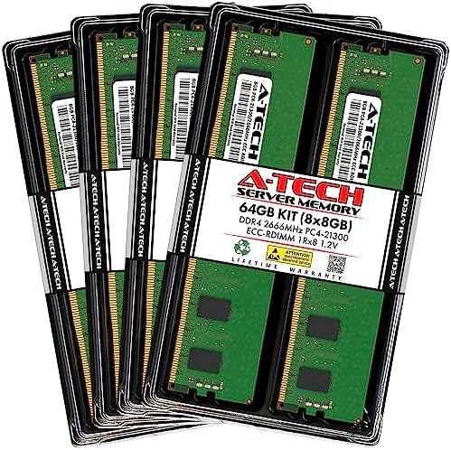 A-Tech 64GB Kit (2x32GB DDR4 2666MHz PC4-21300 ECC RDIMM 2Rx4 Dual Rank 1.2V ECC Registered DIMM 288-Pin Server & Workstation RAM Memory Upgrade Modules (A-Tech Enterprise Series