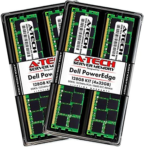 A-Tech 128GB (4x32GB RAM for Dell PowerEdge R415, R515, R715, R810, R815, R910 Servers | DDR3 1333MHz ECC-RDIMM PC3L-10600 4Rx4 1.35V 240-Pin ECC Registered DIMM Server Memory Upgrade Kit