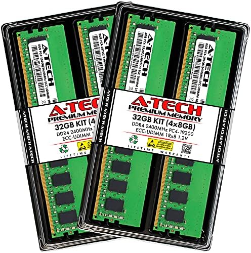 A-Tech 32GB Kit (4x8GB RAM for Dell PowerEdge R230, R240, R330, R330 XL, R340, T130, T140, T30, T330, T340 | DDR4 2400MHz PC4-19200 ECC-UDIMM 1Rx8 ECC Unbuffered Server Memory Upgrade