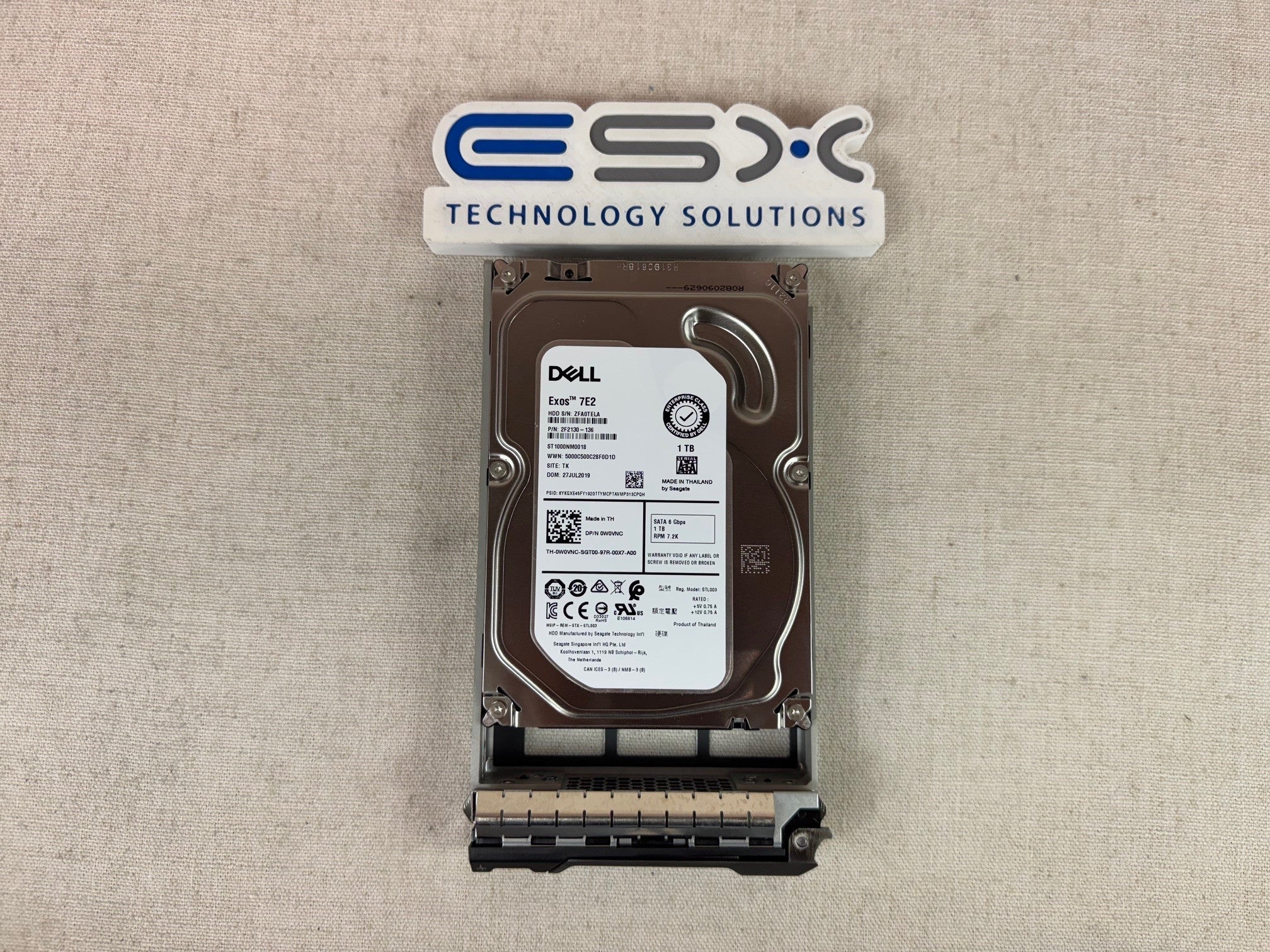 Dell W0VNC 1TB 7.2k 6Gb/s 3.5" SATA Hard Drive ST1000NM0018 w/ 13G tray
