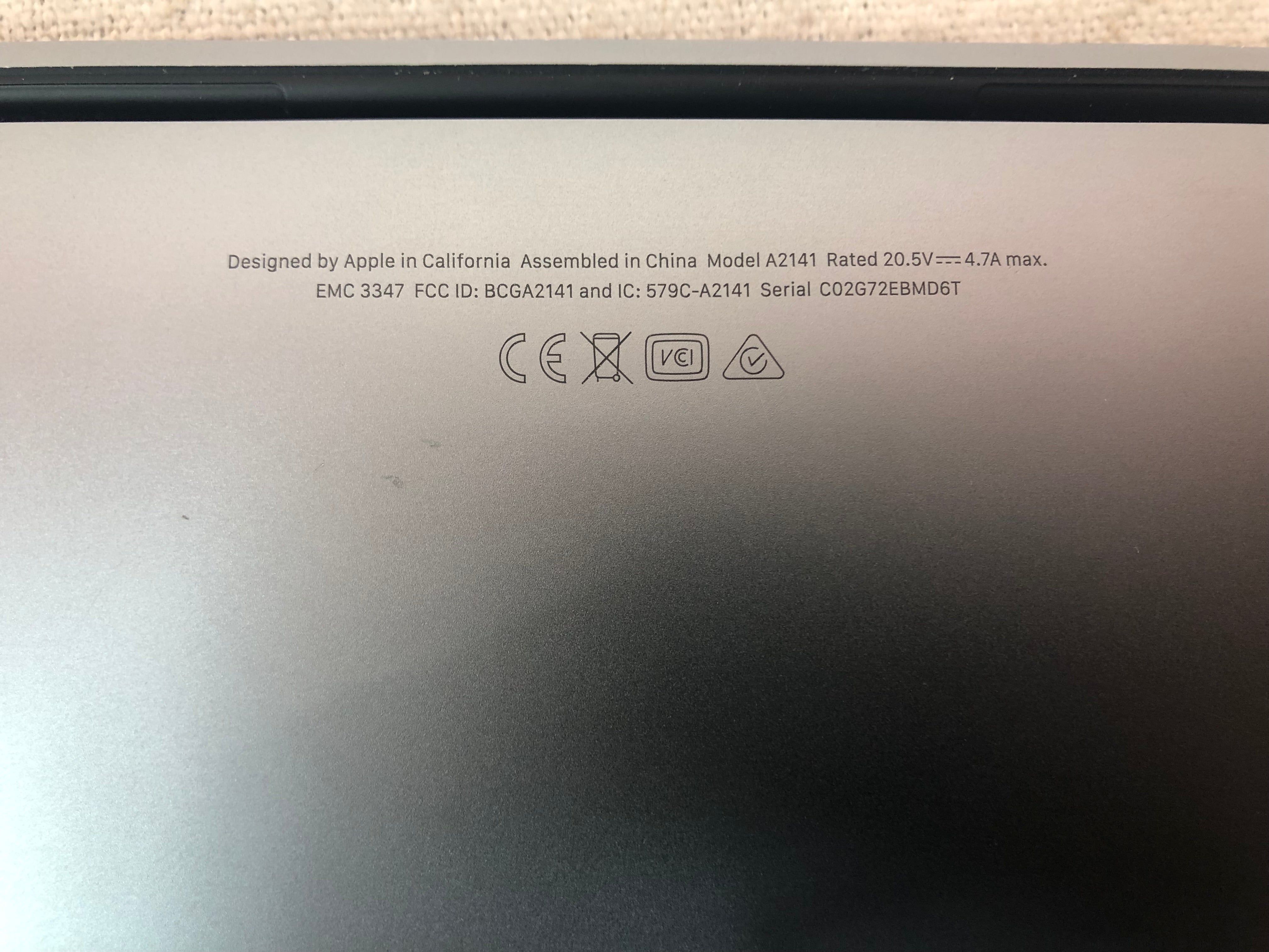 Apple MacBook Pro, 2019, 16” Notebook MVVM2LL/A, i9-9880H, 32gb, 1TB SSD