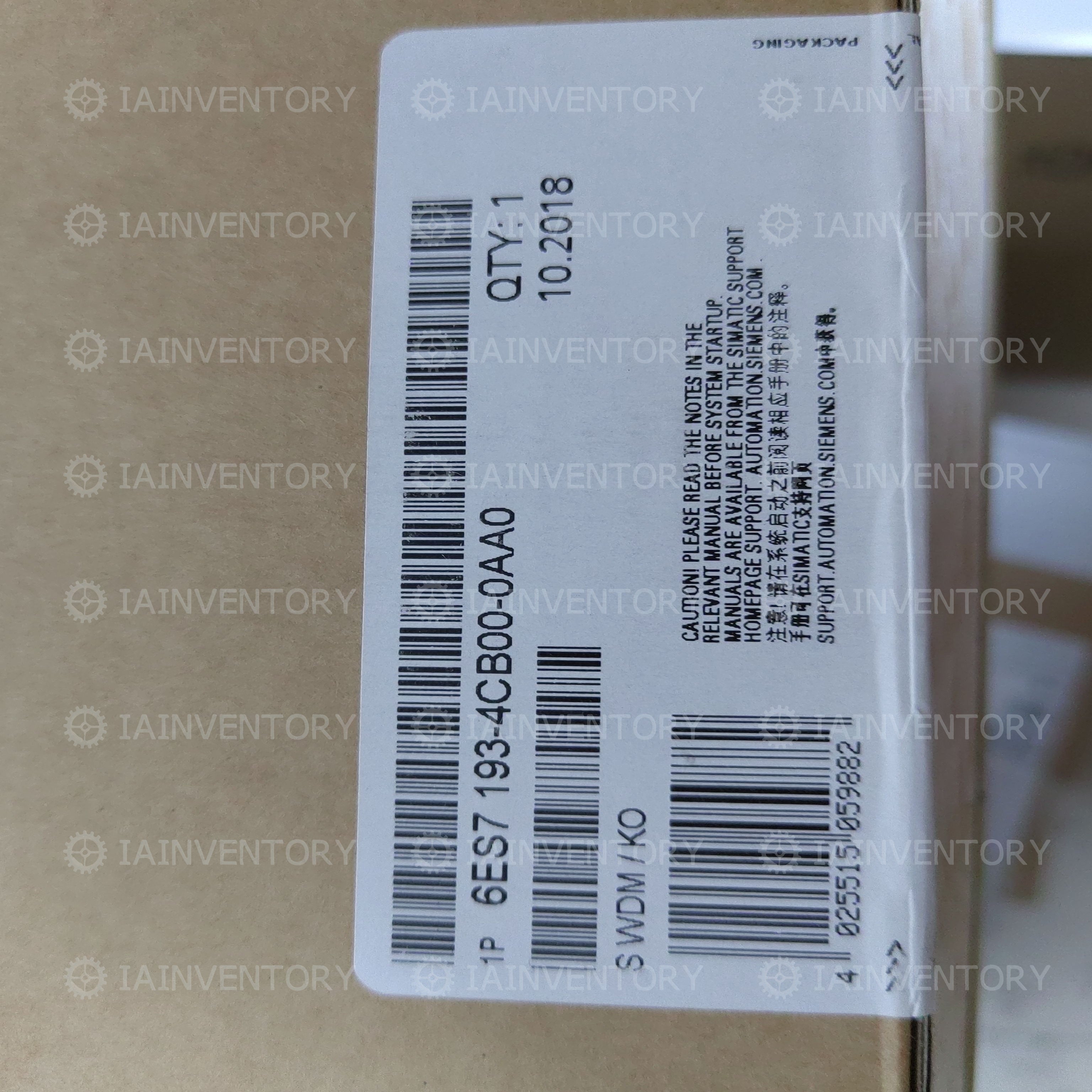 SIEMENS 6ES7193-4CB00-0AA0 - 5 PC UNIT, SIMATIC ET200S TERMINAL MODULE, #261413