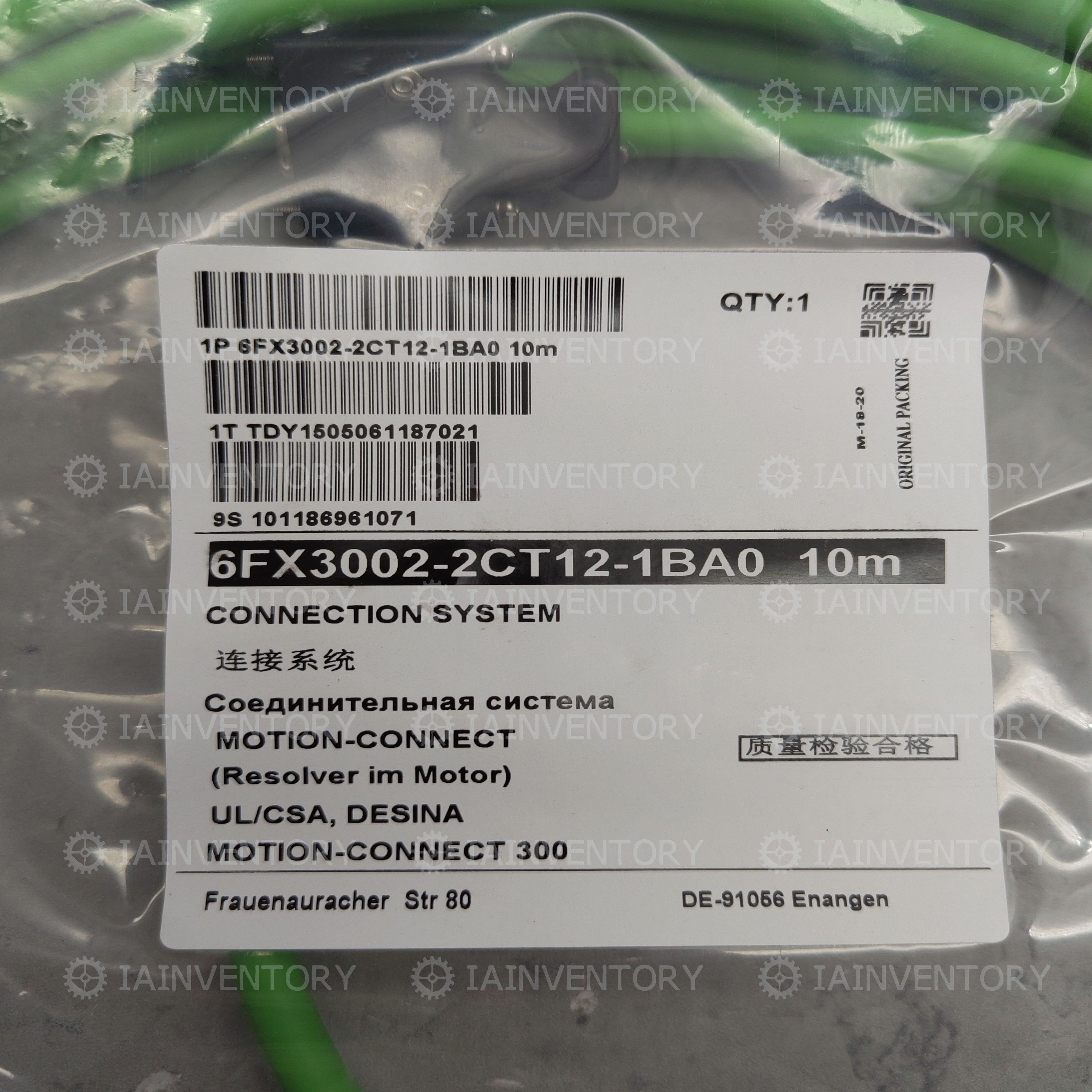 Siemens S-1FL6 Motor Incremental Encoder Cable 6FX3002-2CT12-1BA0 10m
