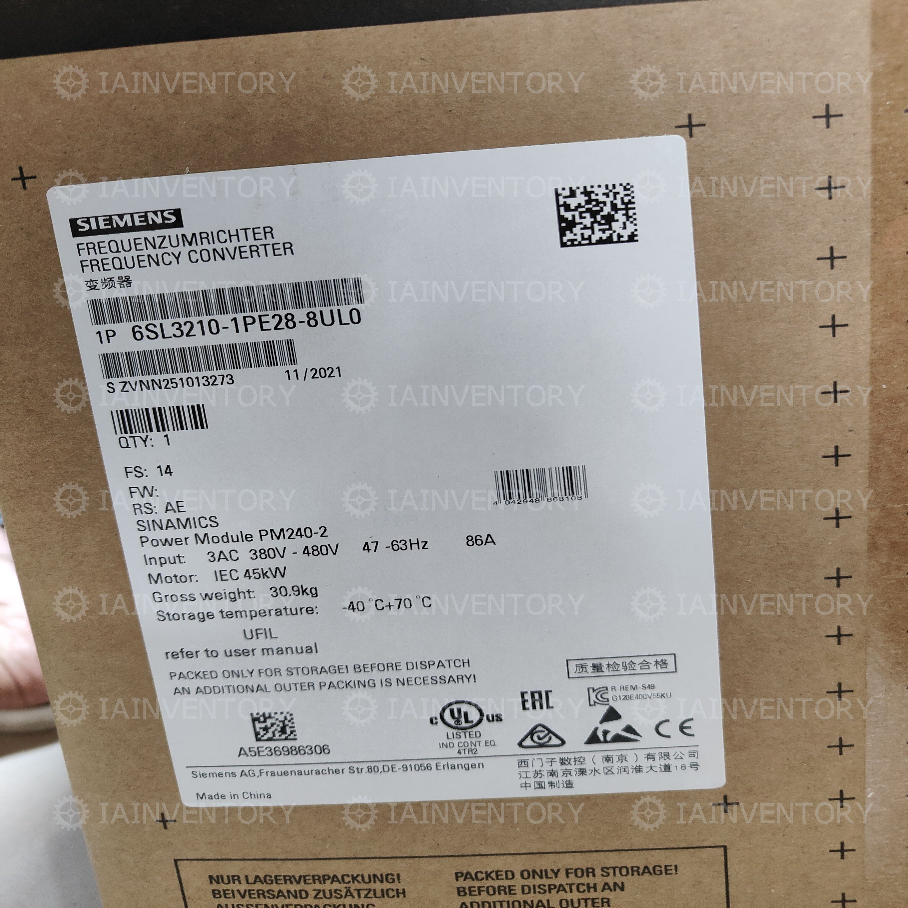 6SL3210-1PE28-8UL0 Siemens inverter power module