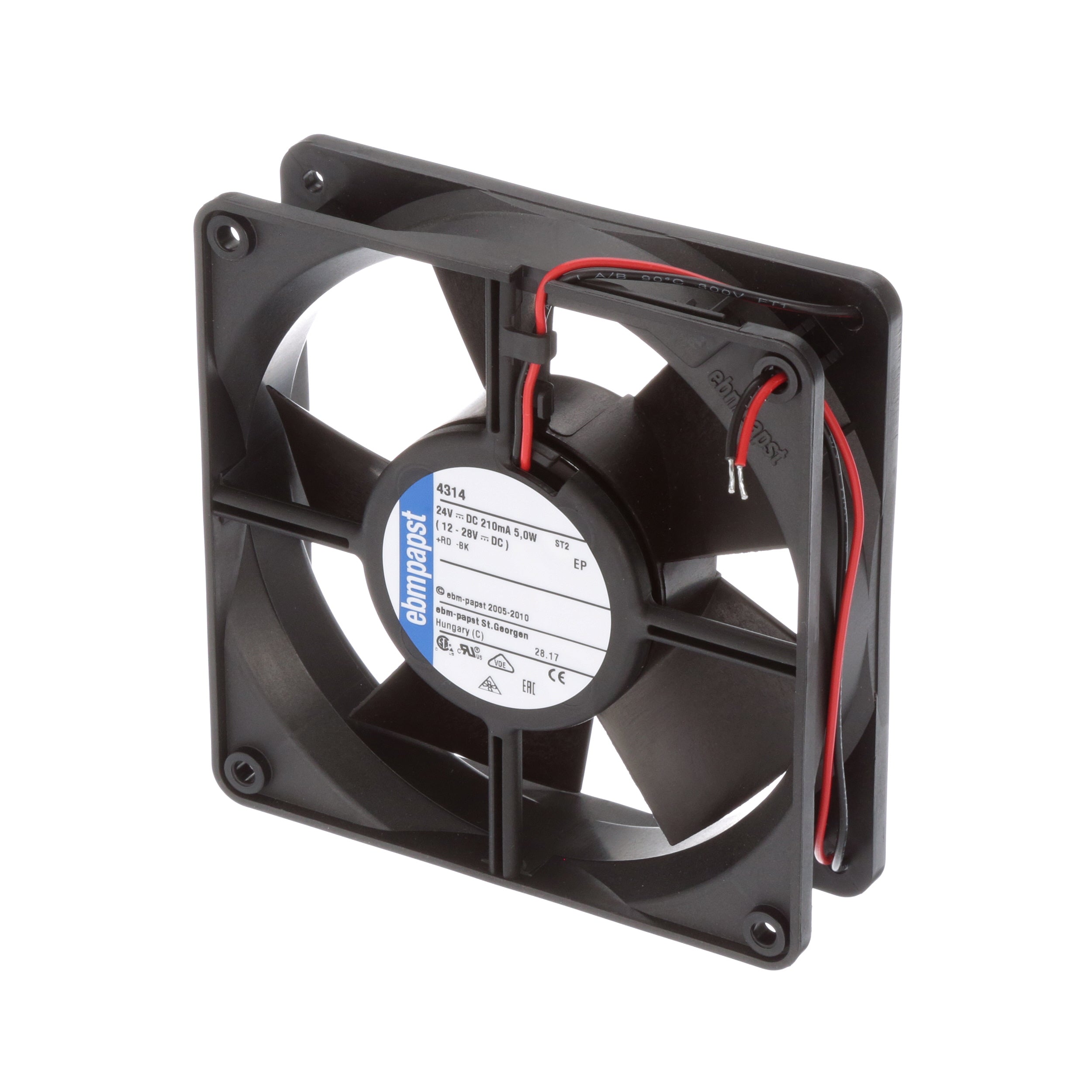ebm-papst 4314 DC Fan, 24V, 120x120x32mm, 100.1CFM, 5W, 45dBA, 2800RPM, Wire Leads - aloinfousa.com