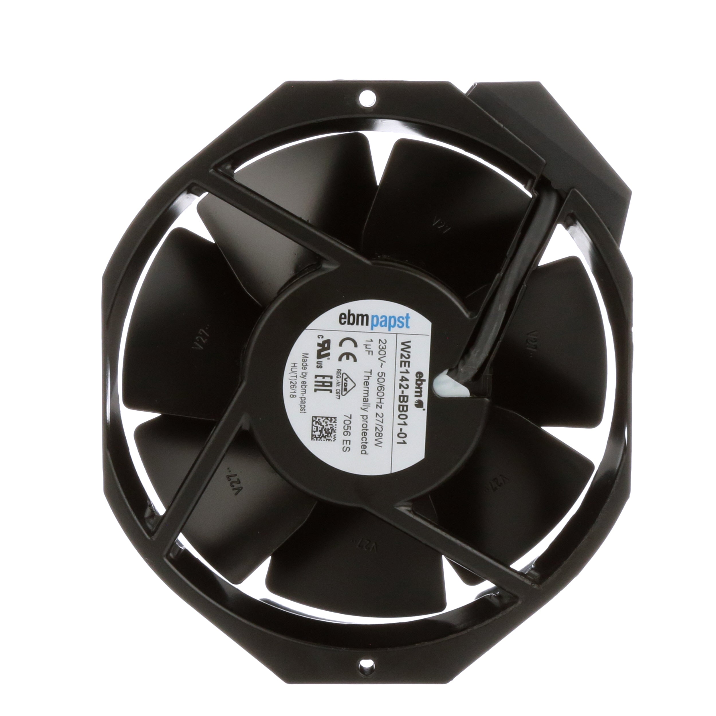 ebm-papst W2E142-BB01-01 AC Fan, 230V, 172x150x38mm, Obround, 230CFM, 28W, 57dBA, Terminals
