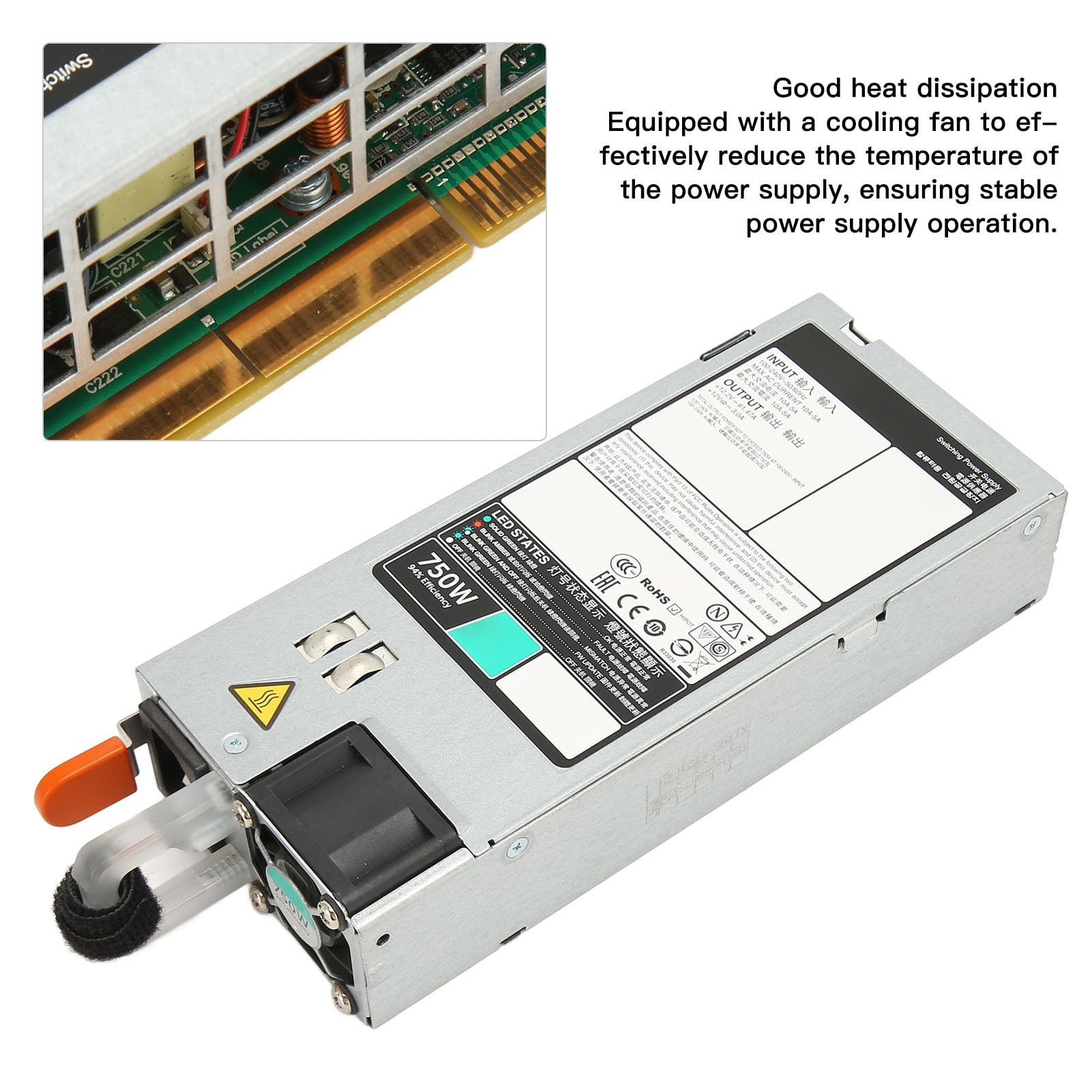 D750E S6 Server Power Supply 100-240V, 750W EPP Server Power Supply Replacement with Cooling Fan, for DELL R530 R630 R730 R730XD T430 T630, etc.