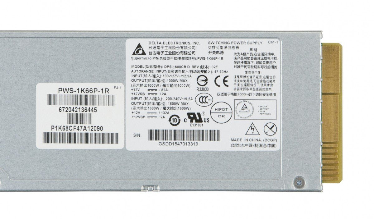 Supermicro PWS-1K66P-1R 1U 1600W Redundant Platinum Power Supply 73.5mm Width, RoHS/Reach, PBF - aloinfousa.com