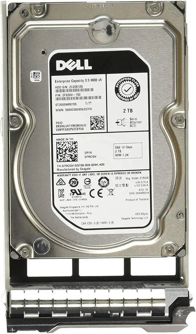 Dell | 400-ALOB | C36WJ | 2TB 7.2K RPM NLSAS 12Gb/s 512n 3.5" inch Hot-plug | Gen-13 R7FKF Dell Tray