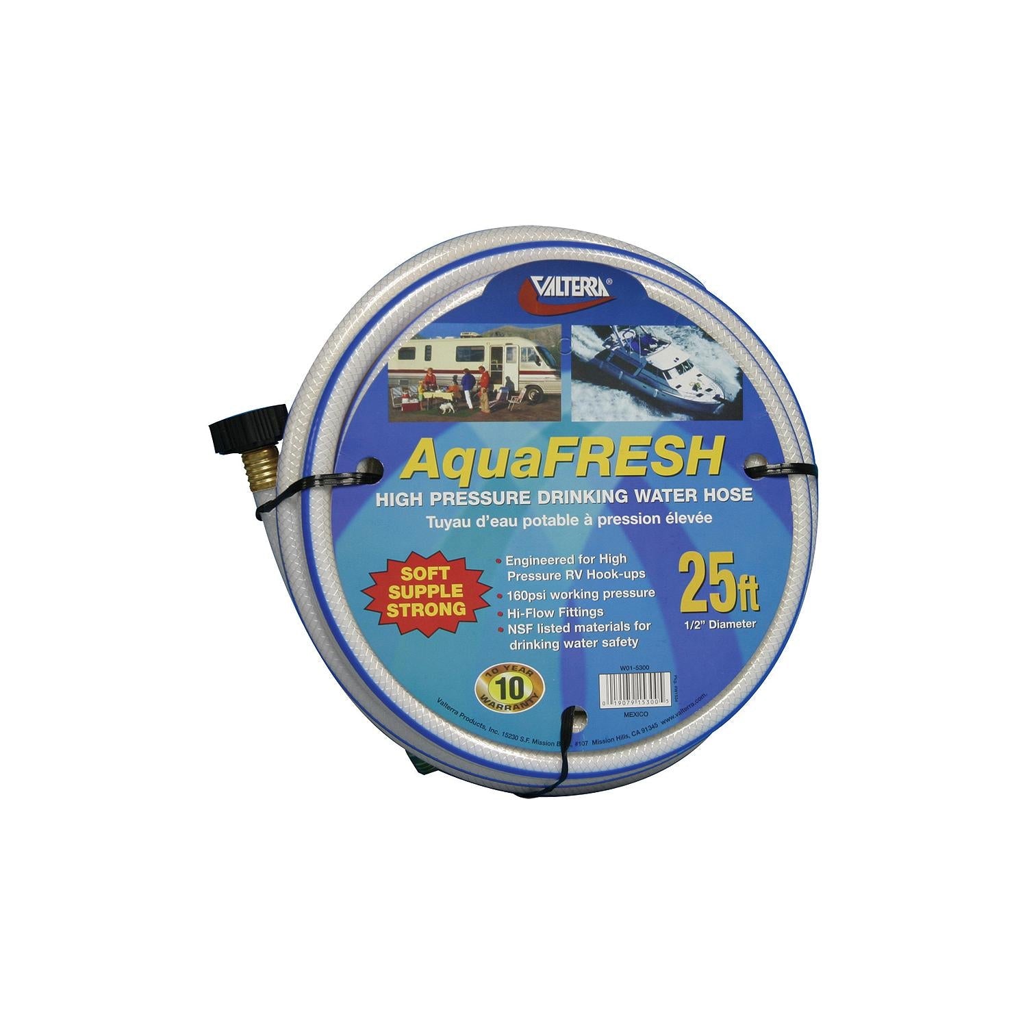 Valterra W01-5300 White AquaFresh 25' High Pressure RV Drinking Water Hose