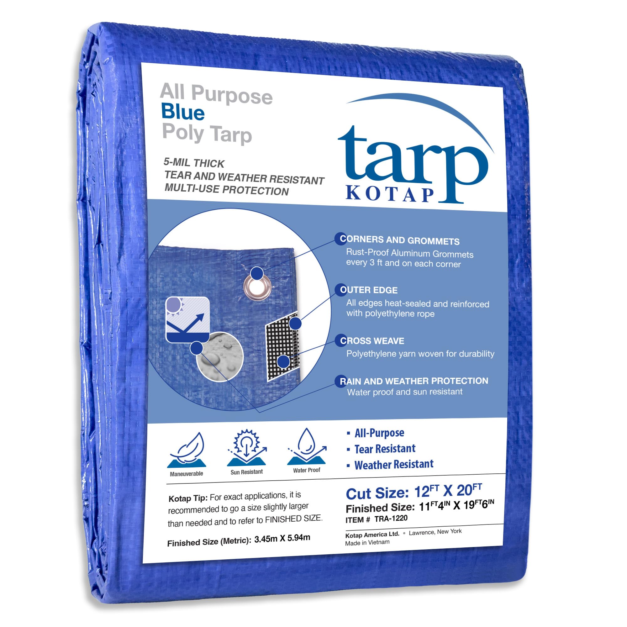 Seachoice TRA-1220 Blue Vinyl Tarp, 12' X 20'
