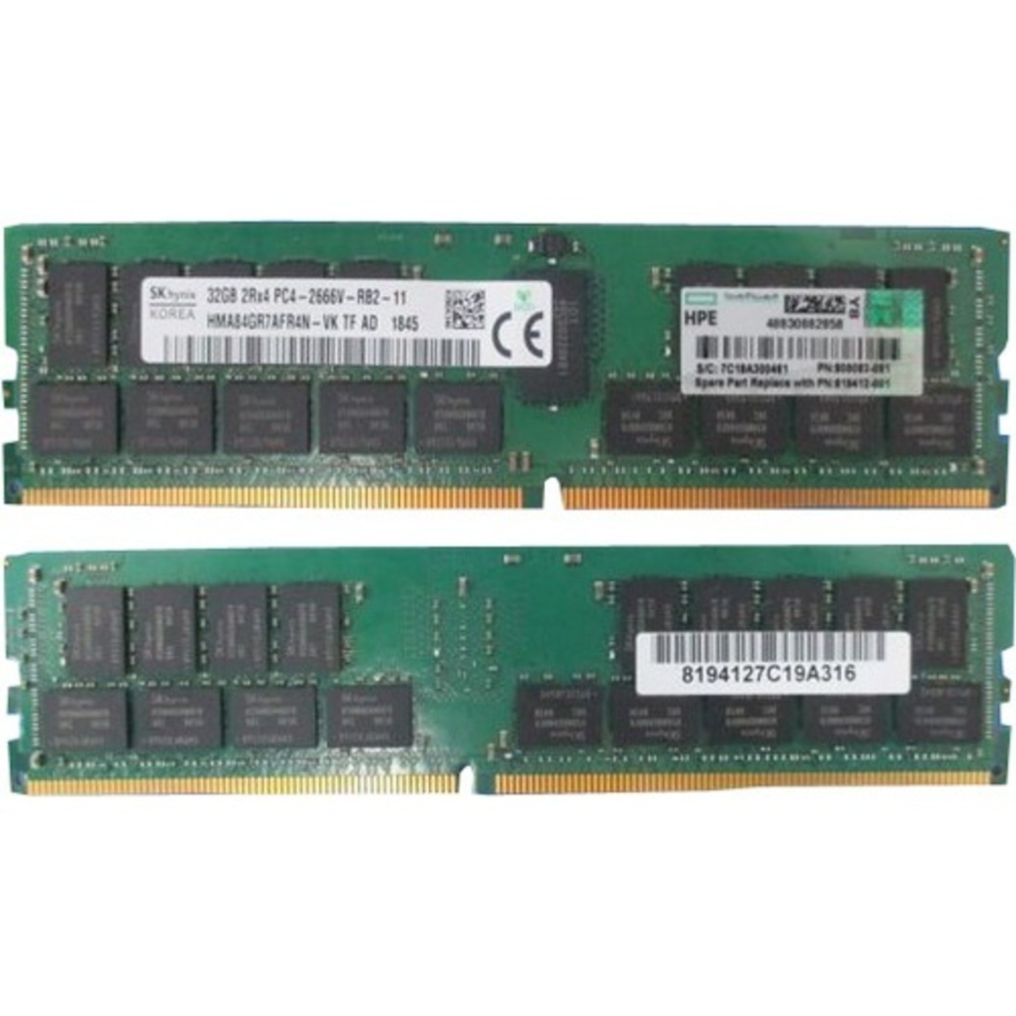 Hewlett Packard (HP) - 819412-001 - HP 32GB DDR4 SDRAM Memory Module - For Server - 32 GB (1 x 32GB) - DDR4-2400/PC4-19200 DDR4 SDRAM - 2400 MHz - CL17 - 1.05 V - ECC - Registered - 288-pin - DIMM - aloinfousa.com