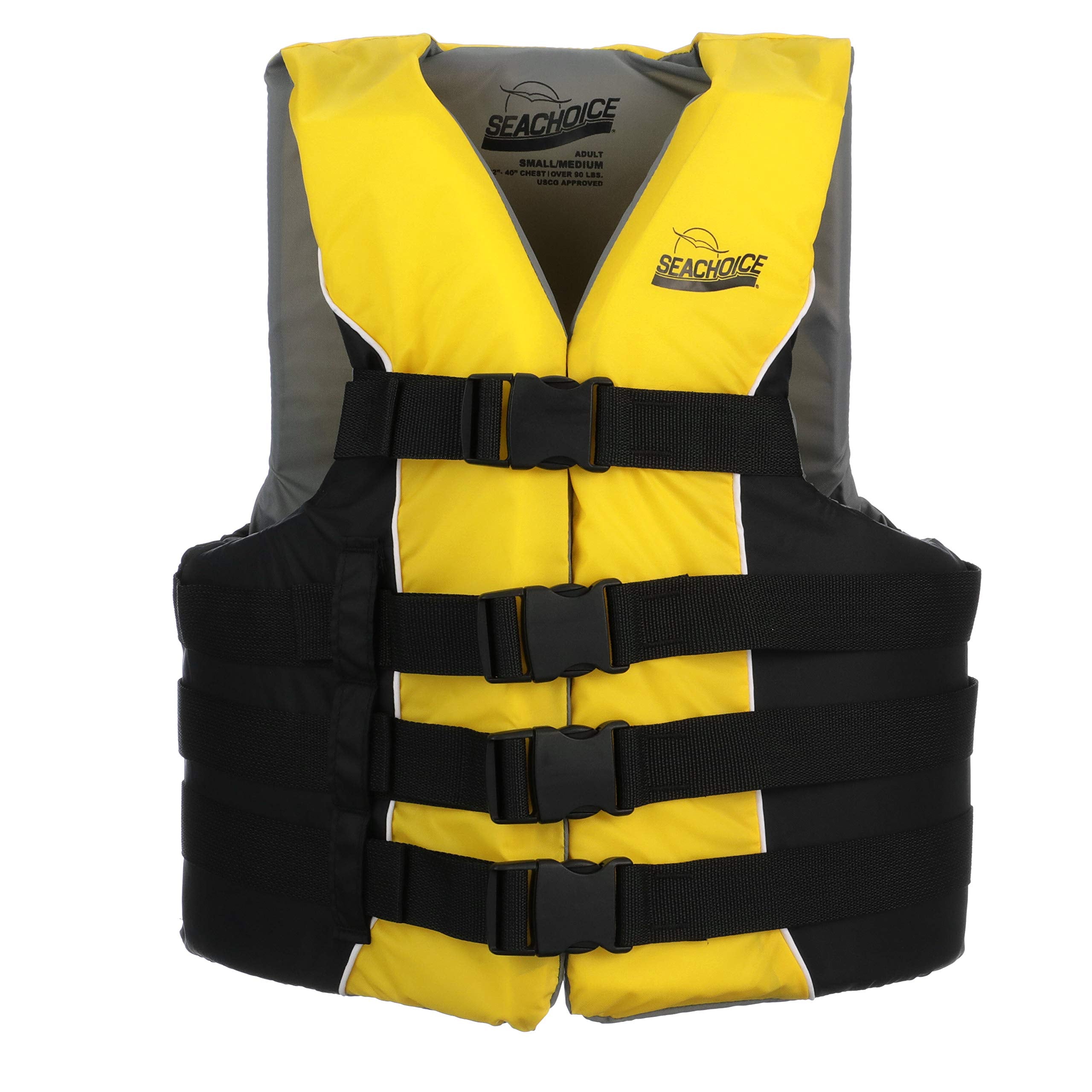 Seachoice 86410 Deluxe 4-Belt Ski Vest Yellow/Black, Sm/Md