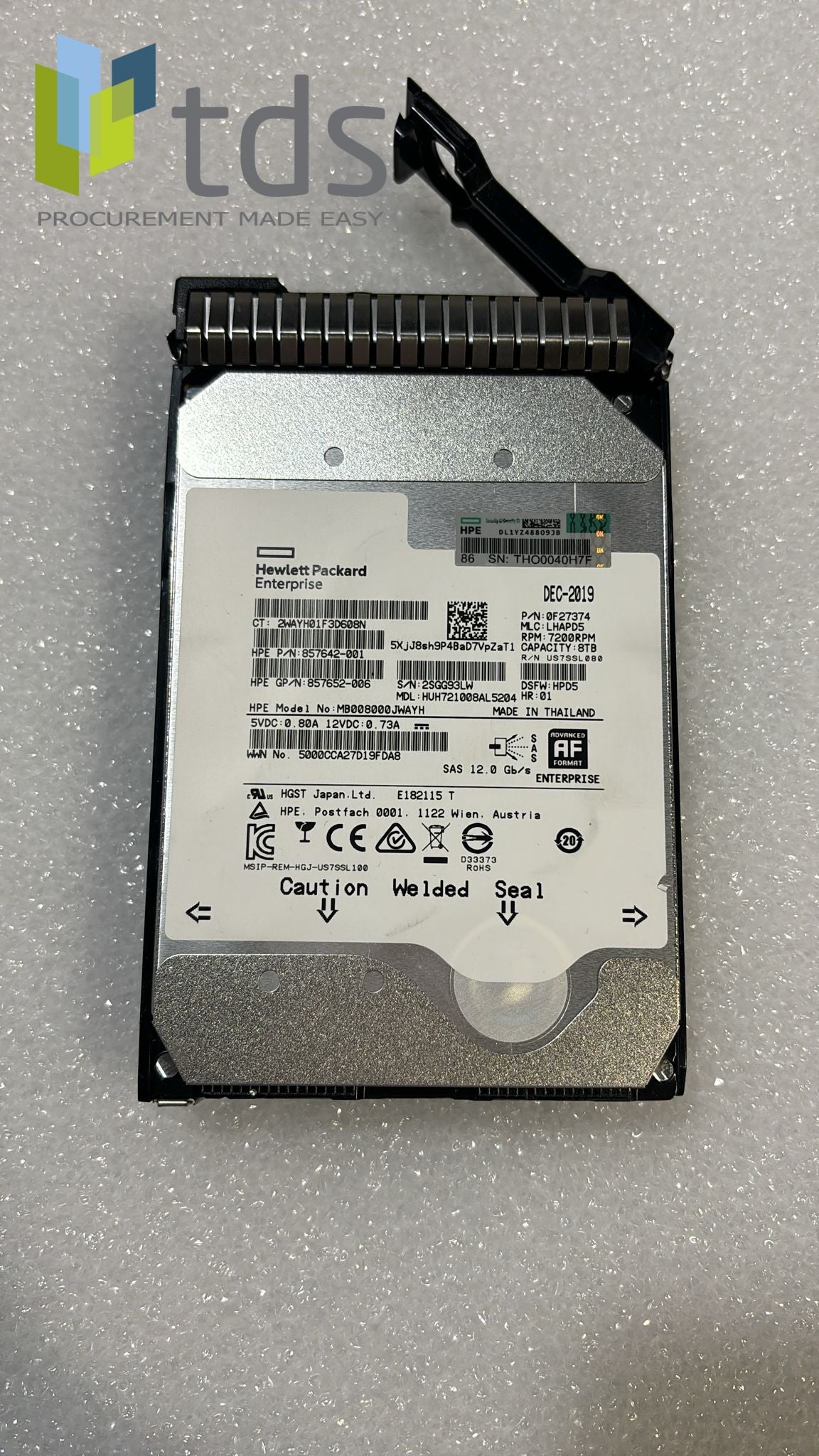 861607-001 857652-001 857642-001 HPE 8TB 12G 7.2K SAS MDL SC Hard Disk Drive