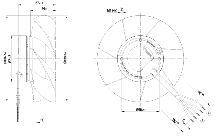A2S130-AA03-39 ebm-papst 230V 45W AC AXIAL FAN