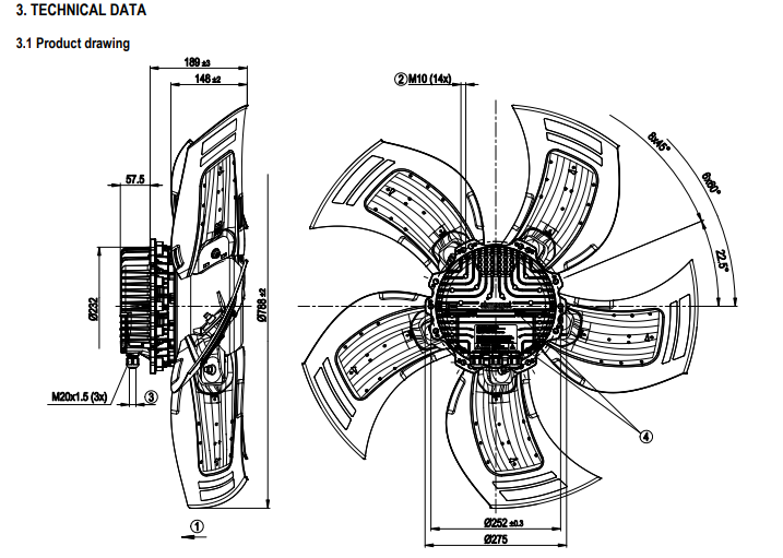 Ebmpapst A3G800-AT21-01 Axial Fan 380/480V 800mm 1850W 2.85A 925RPM 50/60Hz