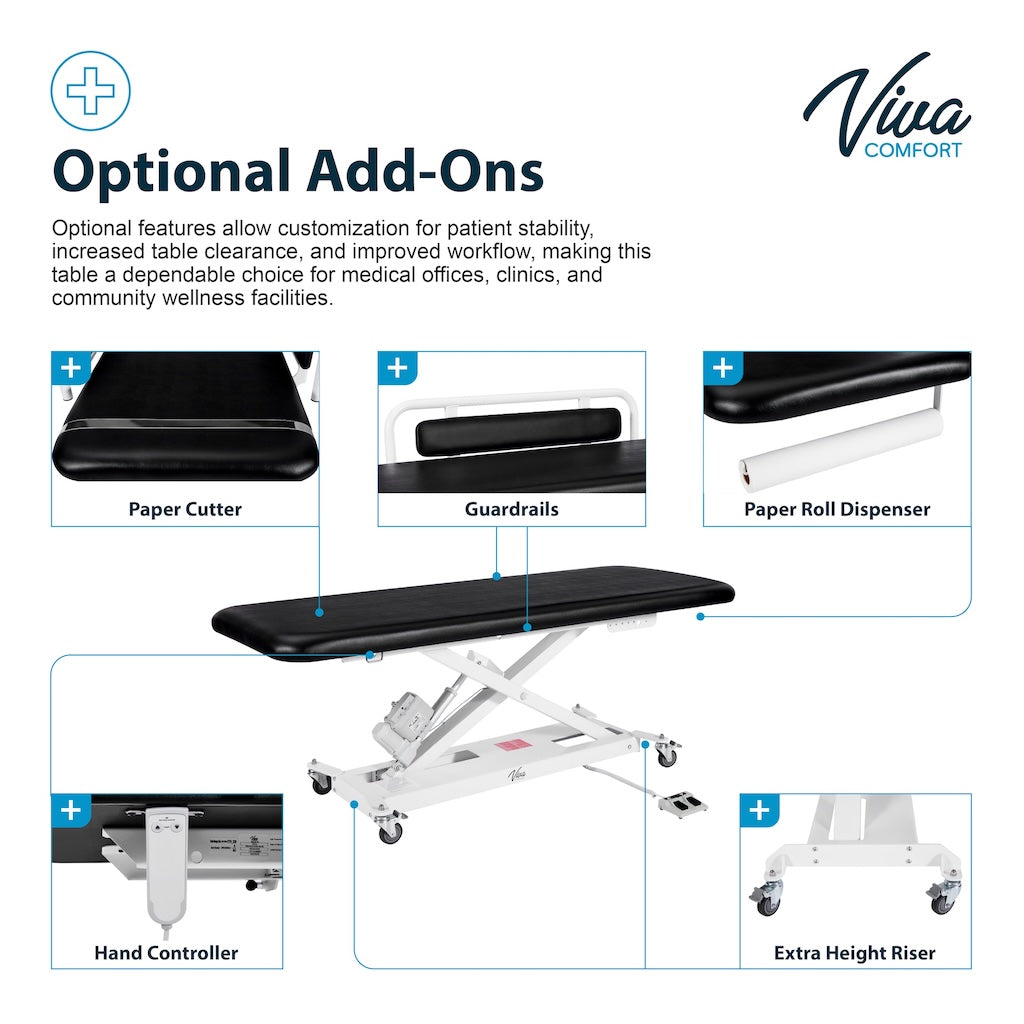 XRO Power Hi-Lo Exam Table, Open Base w/ Flat Top, Casters, Handrail & Antimicrobial Upholstery, ADA Compliant