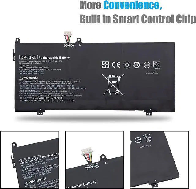 Alt view image 4 of 7 - Burflo CP03XL Battery for HP Spectre X360 13-AE000 Series:13-AE011DX 13-AE012DX 13-AE001NG 13-AE006NO 13-AE013DX 13-AE091MS 13-AE0XX CP03060XL 929066-421 929072-855 HSTNN-LB8E LB8-11.55V 60.9Wh