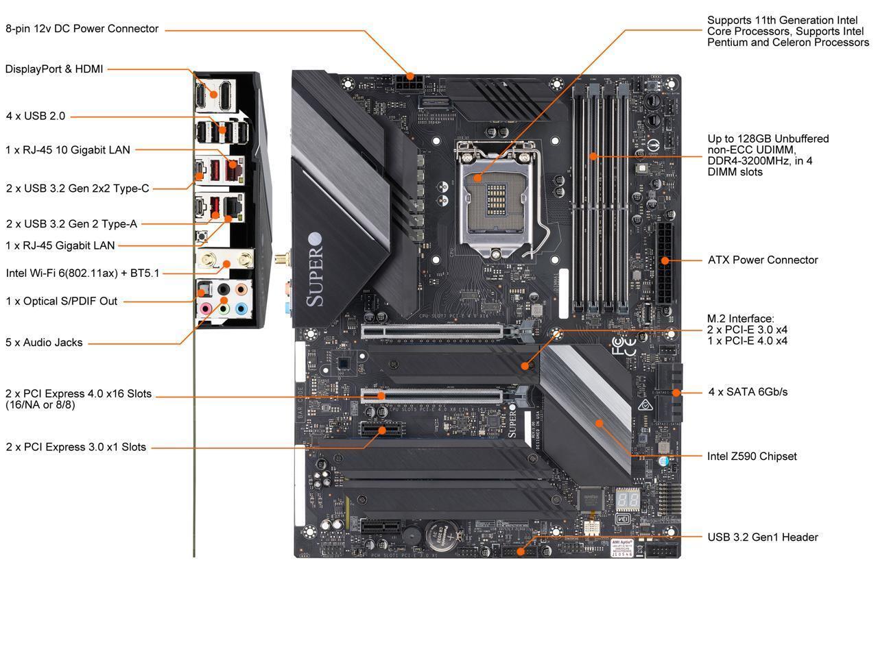 ***NEW***Supermicro C9Z590-CGW 11th Gen Socket LGA 1200 Intel Z590 Intel Wi-Fi 6 802.11ax SATA 6Gb/s ATX Intel Motherboard Retail Box